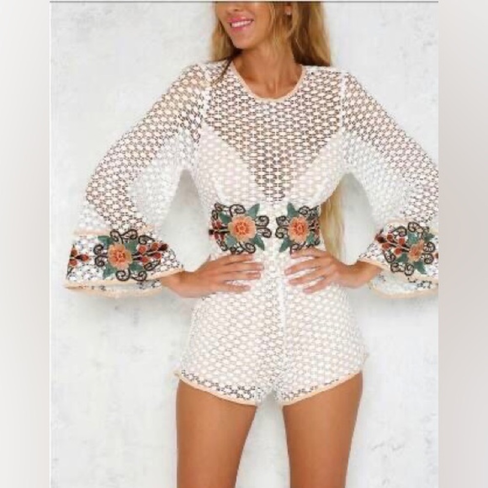 Floral embroidered lace bell sleeve romper - *NWT size Large